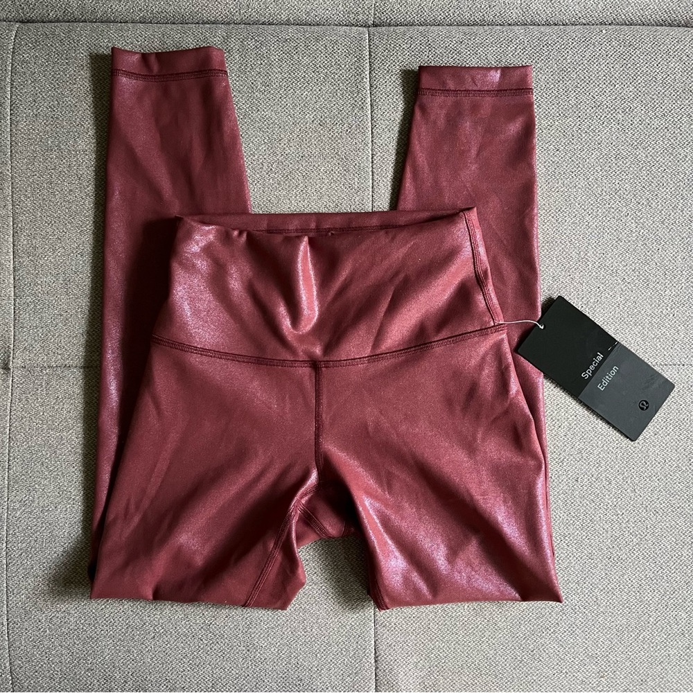 NWT lululemon Wunder Train High-Rise Tight 25" 4 Foil burgundy dark red